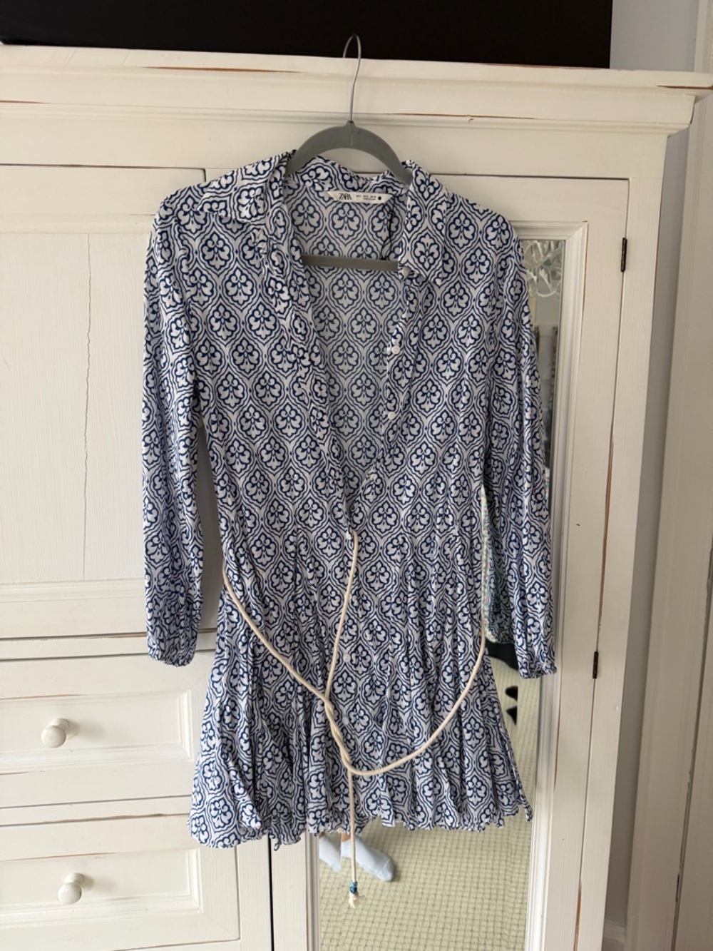Zara Blue and White Geometric Print Shirt Dress